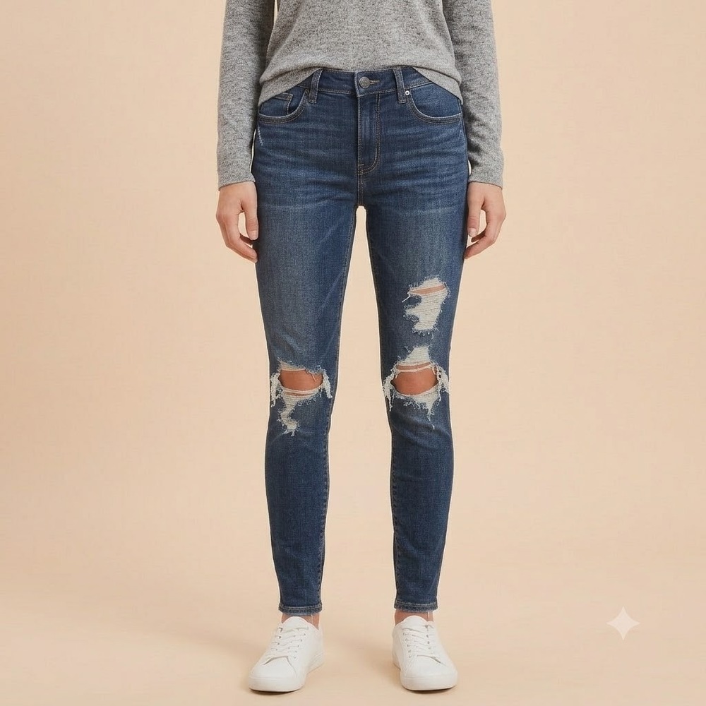 American Eagle Super Stretch‎ X Hi-Rise Jegging Size 8 Short Distressed EUC